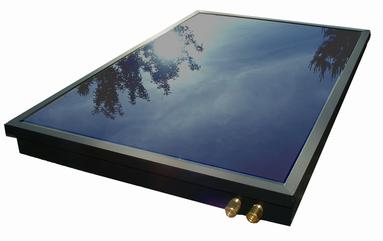 Below) A typical 4-foot by 8-foot solar water heater panel showing 